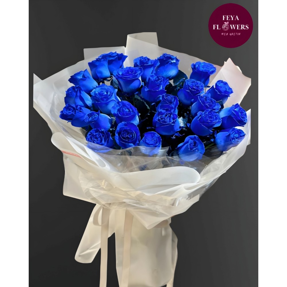 25 көк раушаннан тұратын букет